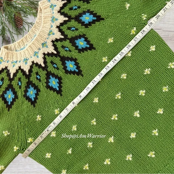 J.Crew vintage apple green Nordic fair isle handknit sweater *shop@iamwarrior - Picture 7 of 11